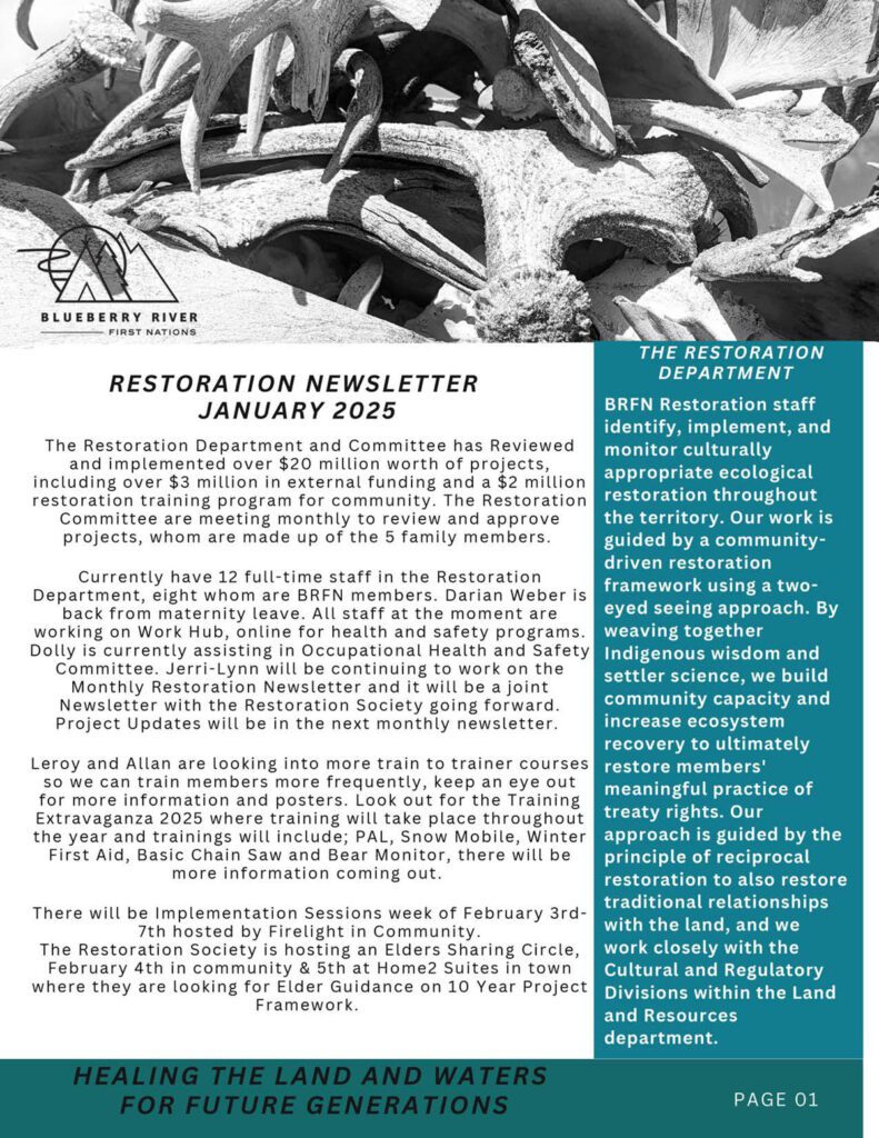 Restoration Newsletter - January 2025 - Blueberry River First Nations